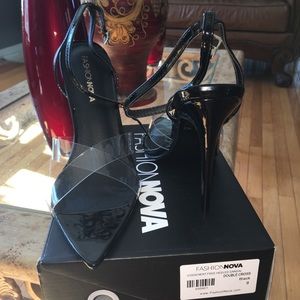 Fashion Nova black clear strap heels